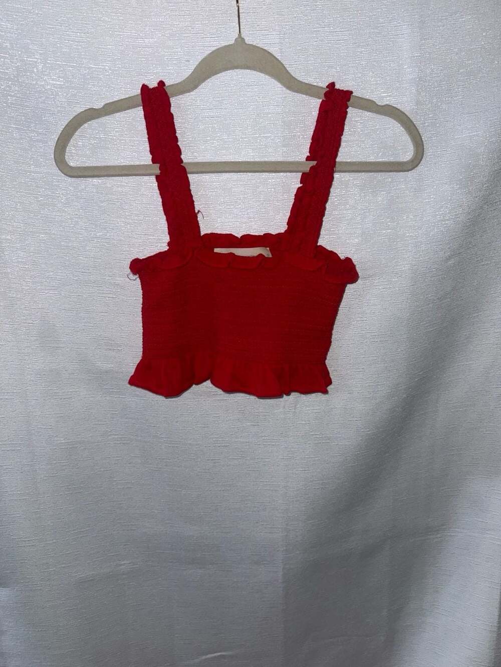 The Impeccable Pig Red Smocked Ruffle Crop Top